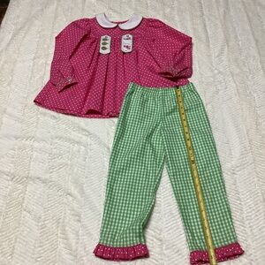 Polka Dot Kelly’s Kids Girls 5-6 Cotton Blend 2 Piece Pink Green Outfit Poodle